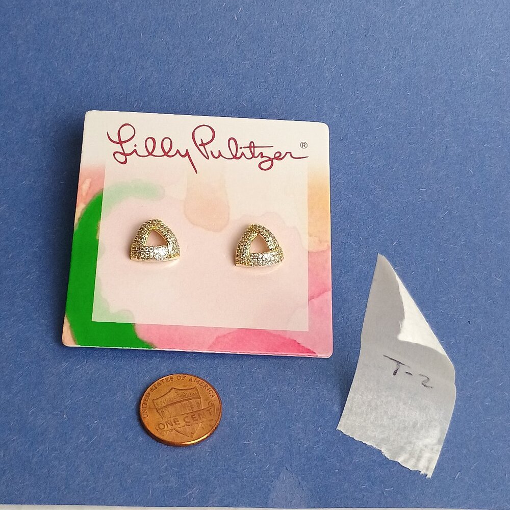 Lilly Pulitzer Triangle Exquisite Stud Earrings Gold Tone Minimalist - Picture 4 of 5